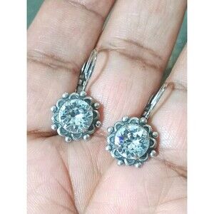 Sadie Green Victorian Style Rhinestone Silver Tone Dangle Earrings